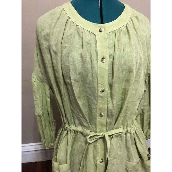 Oh Seven Days Embroidered Linen Green Lagenlook Shirt Dress, Embroidered, OS - Picture 8 of 9